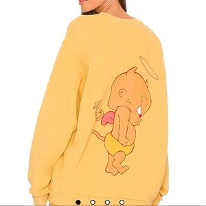 Boys Lie Mustard Yellow Crewneck Sweatshirt with Cartoon Devil Back Graphic